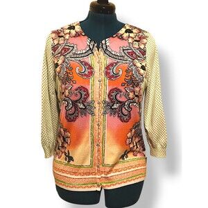 Joseph A Sweater Womens Large Pink Paisley Polka-dot Cardigan Button Up Rayon